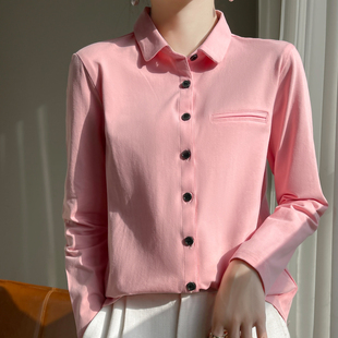 休闲春秋加厚新款纯棉衬衫外穿洋气女士衬衣纯色时尚长袖复古上衣