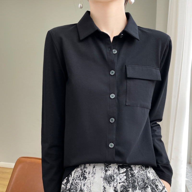新款纯棉衬衣长袖通勤宽松上衣纯色百搭简约时尚职业设计衬衫打底