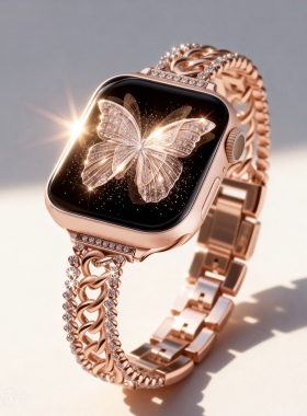 适用苹果apple watch 11代双排镶钻细iwatch s10/s9手表带ultra女