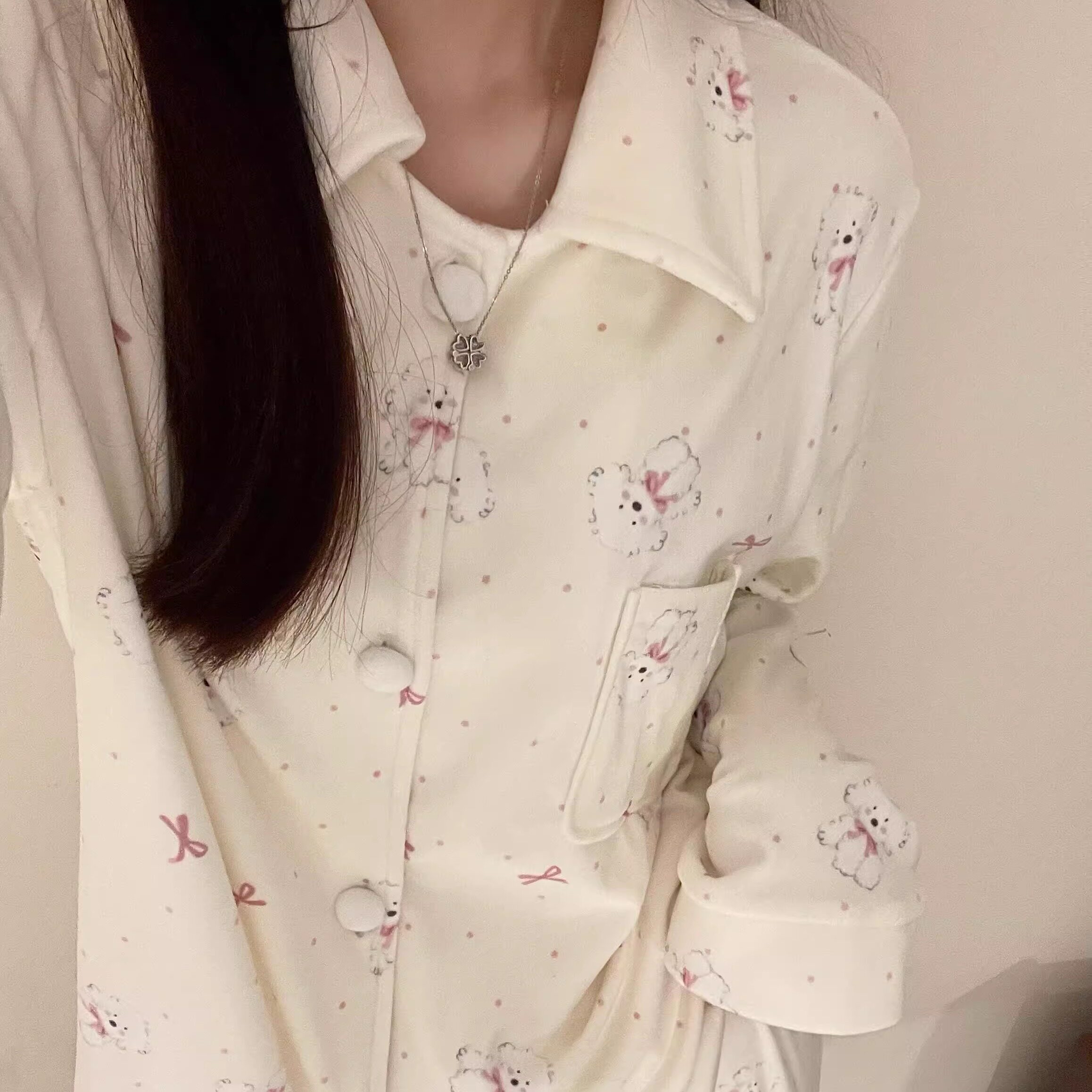 甜心小狗加厚海岛绒睡衣女