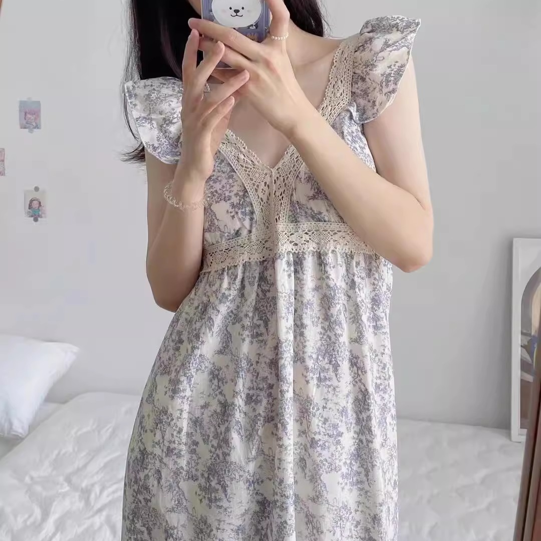 性感睡裙女宫廷风小飞袖吊带胸垫