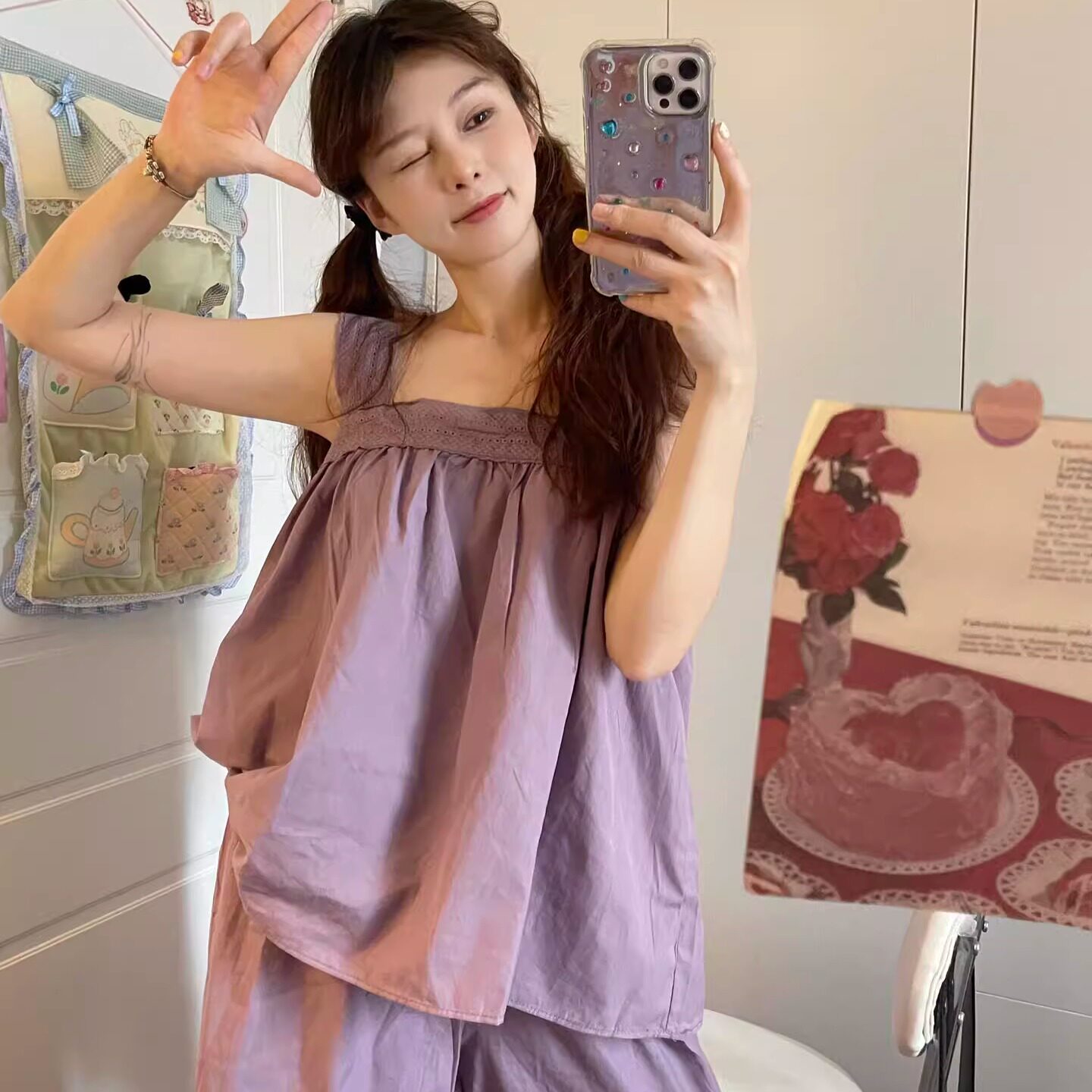 夏季睡衣女棉质简约纯色无袖吊带