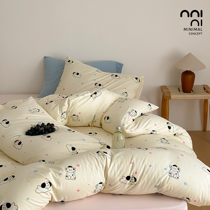 Minimal发呆小狗 | 开学季卡通A类针织棉全棉亲肤三四件床单床笠