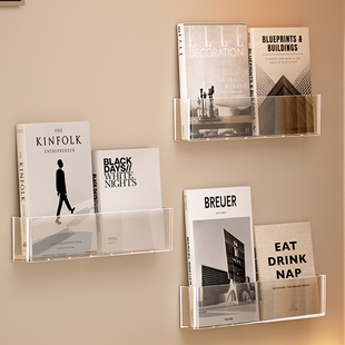 日本轻奢书架客厅免打孔壁挂收纳置物架杂志架一体挂墙儿童绘本架