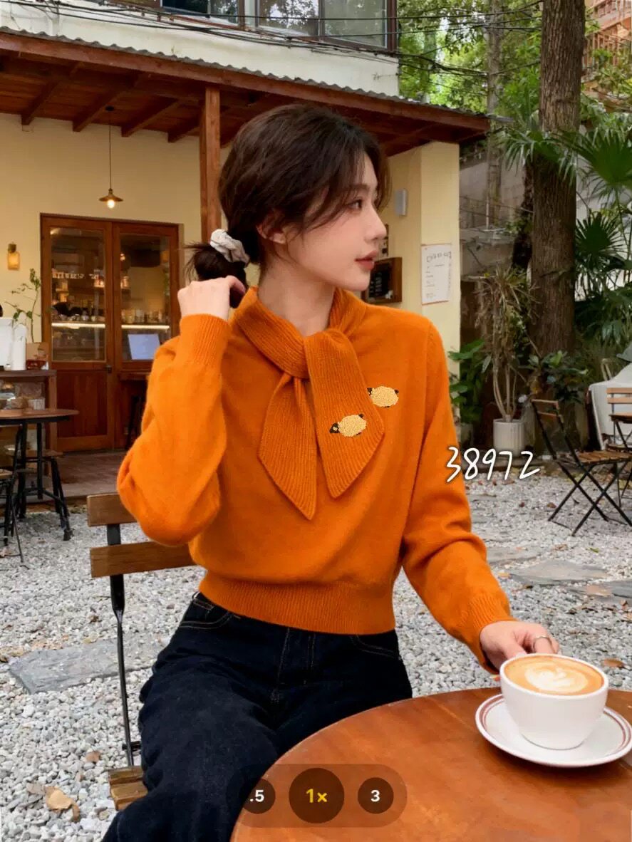 韩系围巾领100%绵羊毛针织衫女2025新款高级感灰色宽松毛衣内搭潮