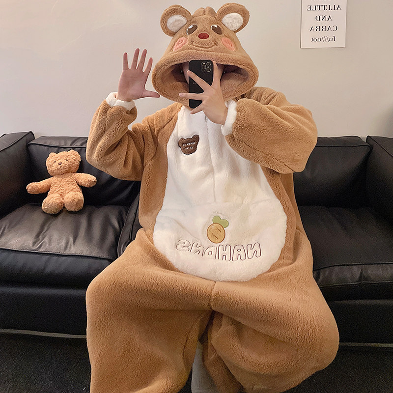 珊瑚绒连体睡衣男士冬季加厚加大码230斤胖子青少年卡通保暖套装