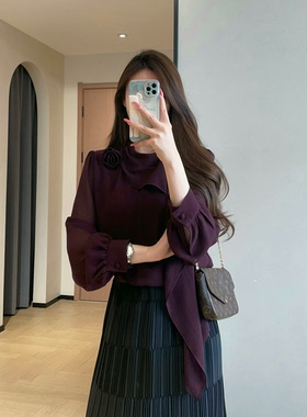 气质淑女轻通勤风花朵飘带衬衫