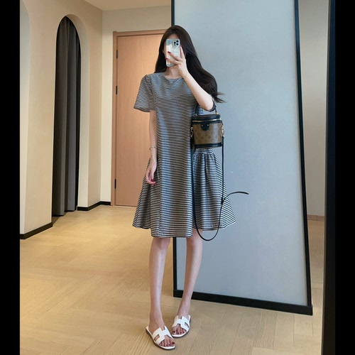 WTHEONE时髦松弛感天丝格子裙中长款天丝短袖连衣裙女2026新款夏