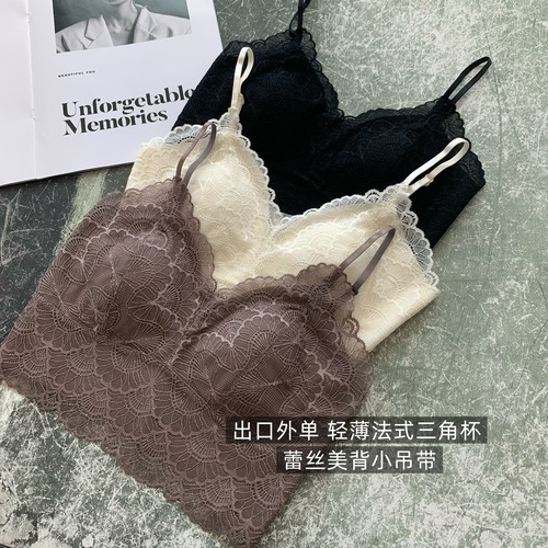 WTHEONE法式性感镂空蕾丝吊带胸垫一体兔耳杯美背无痕内衣女新款