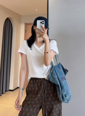 WTHEONE柜上M家高品质桑蚕丝天丝轻薄凉感V领短袖T恤女2026新款夏