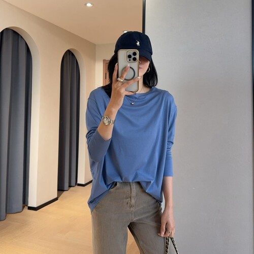 WTHEONE柜上500+lu家软糯Q弹宽松显瘦瑜伽上衣船领长袖T恤女2026