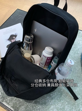 WTHEONE柜上1900+日本单轻量耐磨防水收纳分仓学生书包黑色双肩包