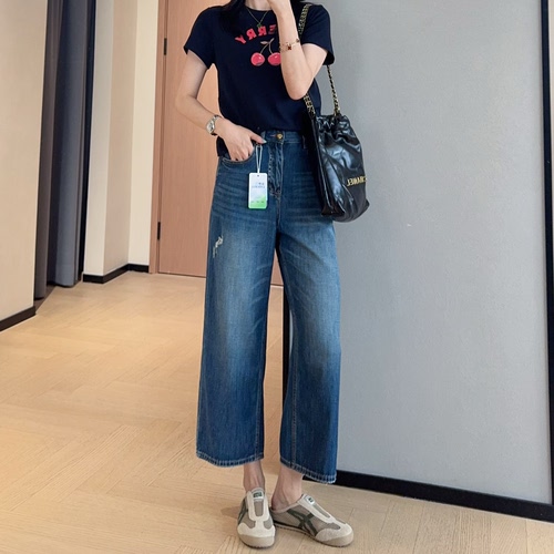 WTHEONE夏季凉感舒适天丝高腰显瘦薄款九分直筒九分牛仔裤女2026