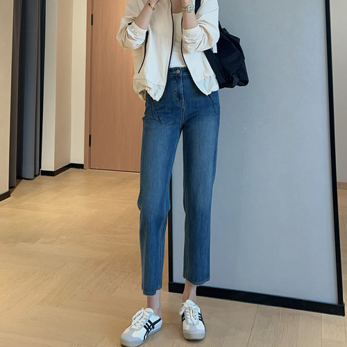 WTHEONE360万向弹柔软细腻薄款九分毛边牛仔裤小个子直筒裤2025夏