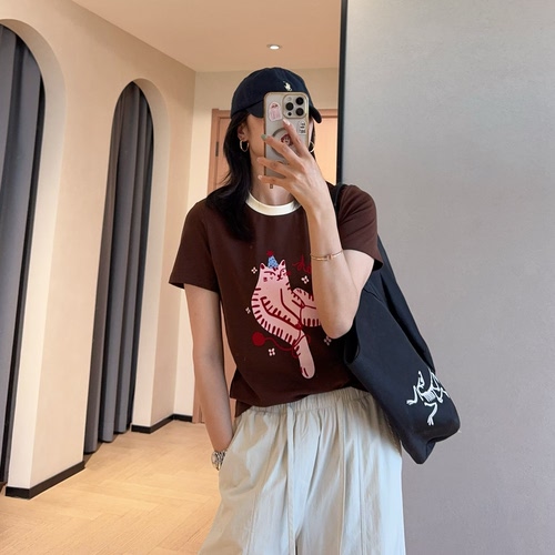 WTHEONE美式复古高温胶印卡通印花小个子显高短款短袖T恤女2026夏