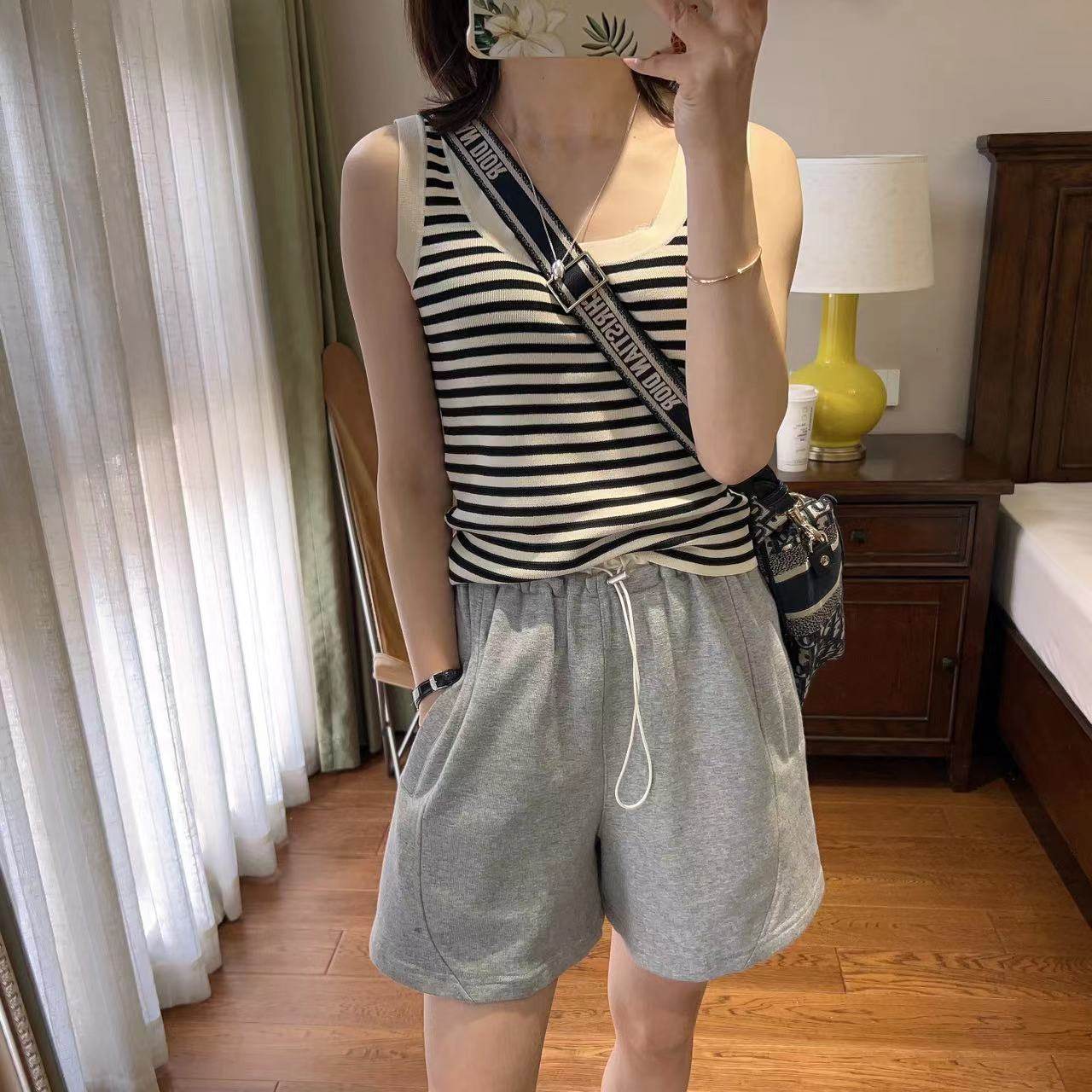 wtheone百搭修身气质条纹冰麻针织背心外穿内搭时尚洋气弹力上衣