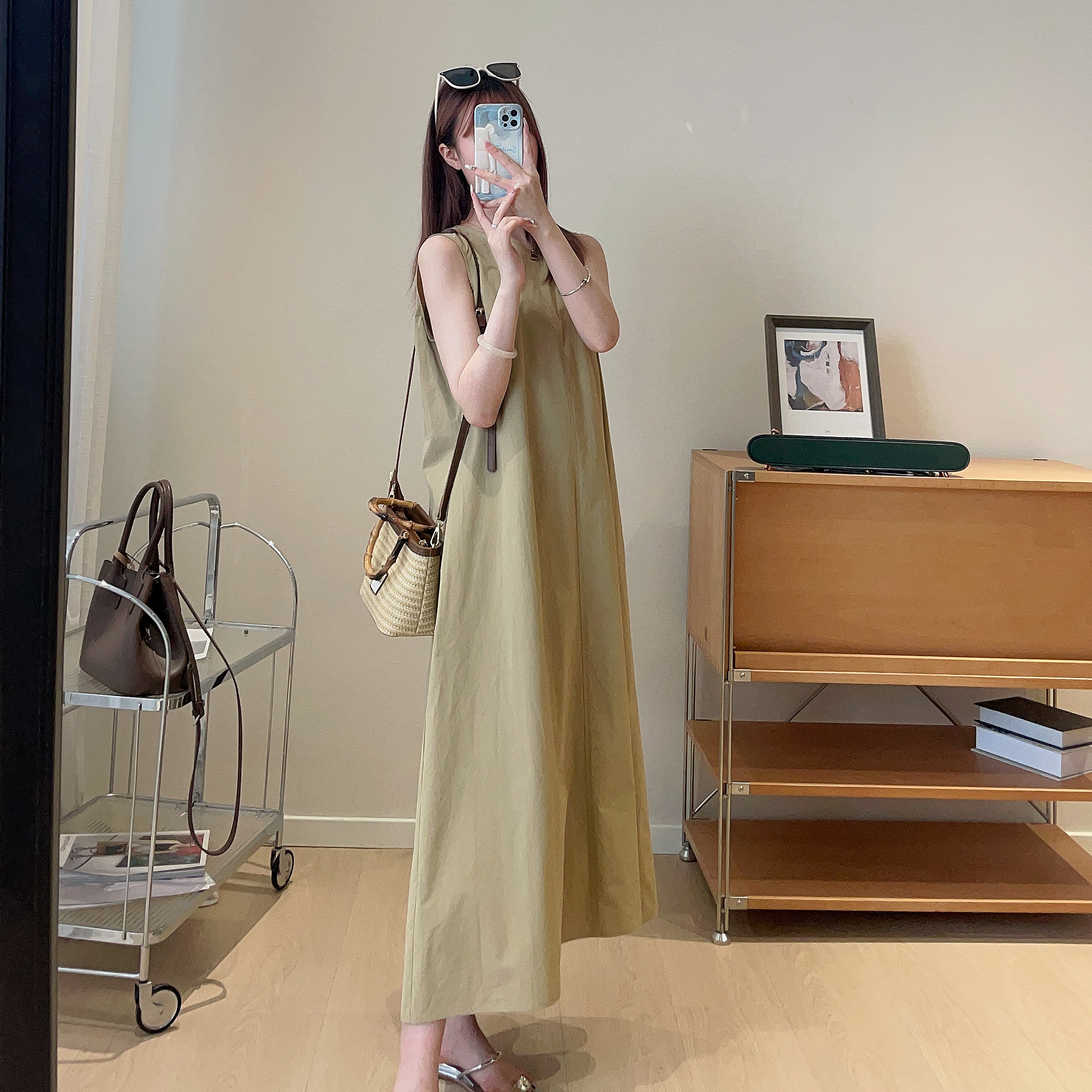 WTHEONE清仓福利后背小心机抗皱棉天然亲肤长款背心裙无袖连衣裙
