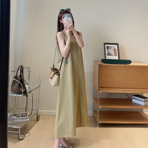 WTHEONE清仓福利后背小心机抗皱棉天然亲肤长款背心裙无袖连衣裙