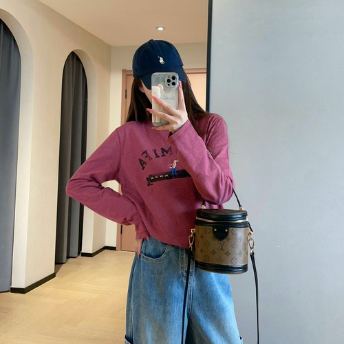 氛围感火烈鸟刺绣竹节棉长袖T恤