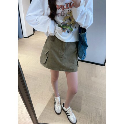 WTHEONE复古做旧工装口袋牛仔半裙防走光高腰A字短裙裤女2026新款