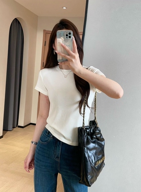 WTHEONE重磅品质柔软亲肤天丝羊毛醋酸凉感修身圆领短袖T恤女2026