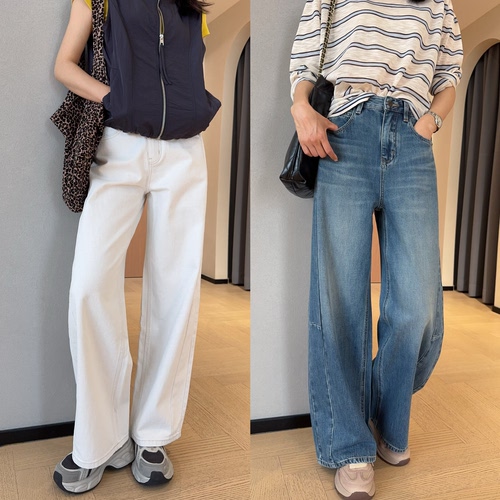 WTHEONE修饰腿型汉麻天丝高腰显瘦立体宽松休闲香蕉牛仔裤女春夏