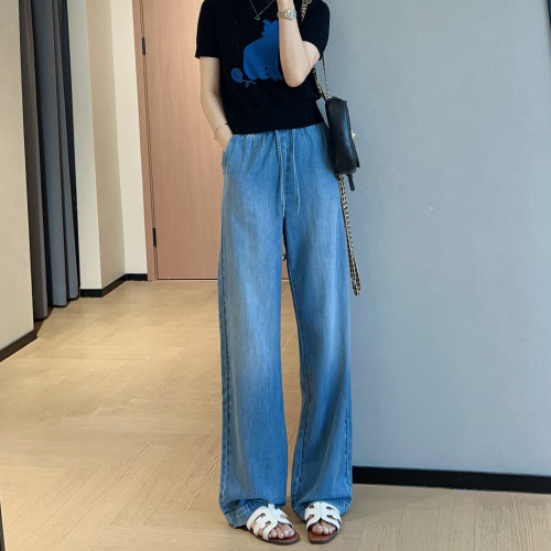 WTHEONE瘦腿裤薄软垂坠天丝桑蚕丝直筒休闲阔腿牛仔裤女2025夏新