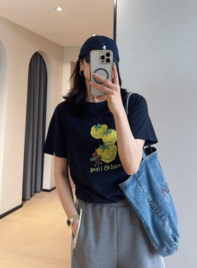 WTHEONE减龄治愈手绘番茄字母印花竹节棉清爽透气短袖T恤女2026新