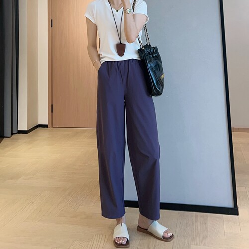 WTHEONE会呼吸速干神裤松紧腰显瘦小个子九分休闲裤女2026新款夏