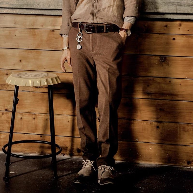 西裤大码复古英伦风修身小脚西裤子男秋冬商务正装磨毛休闲九分裤