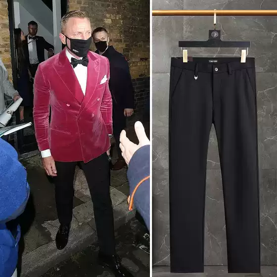 Men's Business Suit Pants, Silk-Like Drape, Wrinkle-Free, Stretchy, Tf Style, Straight-Leg, Slim-Fit, Thick Pants, Spring and Autumn Formal Dress Pants