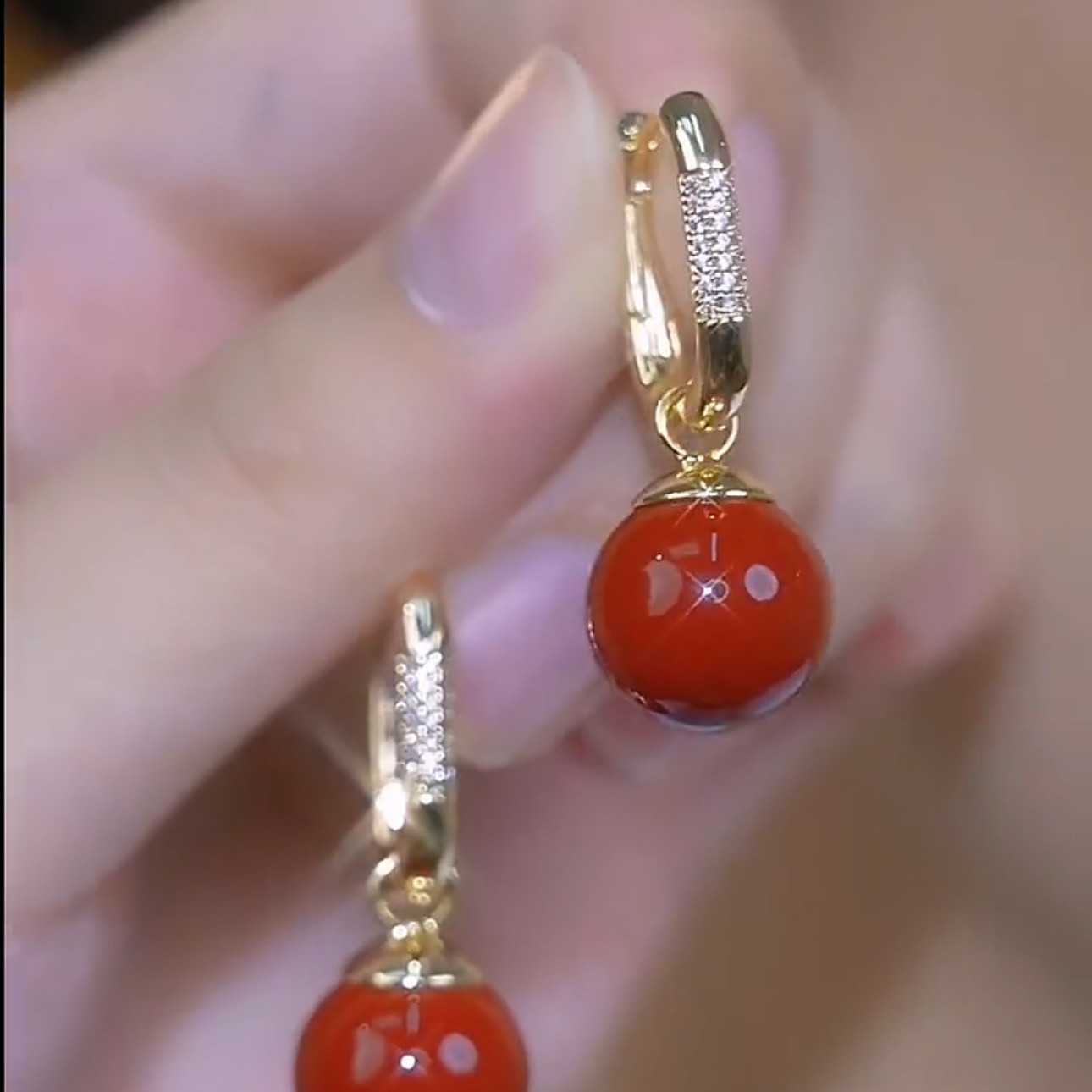 高级感复古红色玛瑙耳环