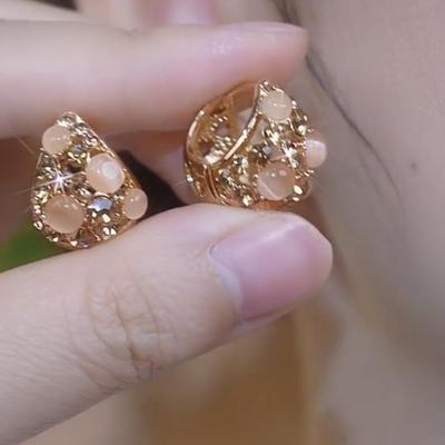 925银针镶钻猫眼石水滴耳钉