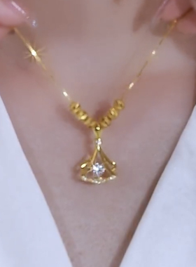 高级感金色扇子项链女锁骨链