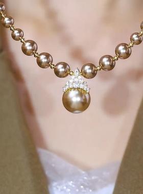 咖色珍珠项链女法式宫廷风