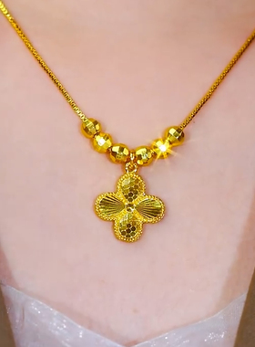沙金色项链四叶草吊坠气质轻奢小确幸四叶草吊坠七夕送女友礼