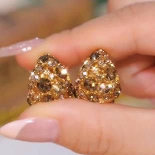 美拉德咖色摇篮提篮耳扣耳环女设计感网红百搭耳饰时尚 洋气防过敏