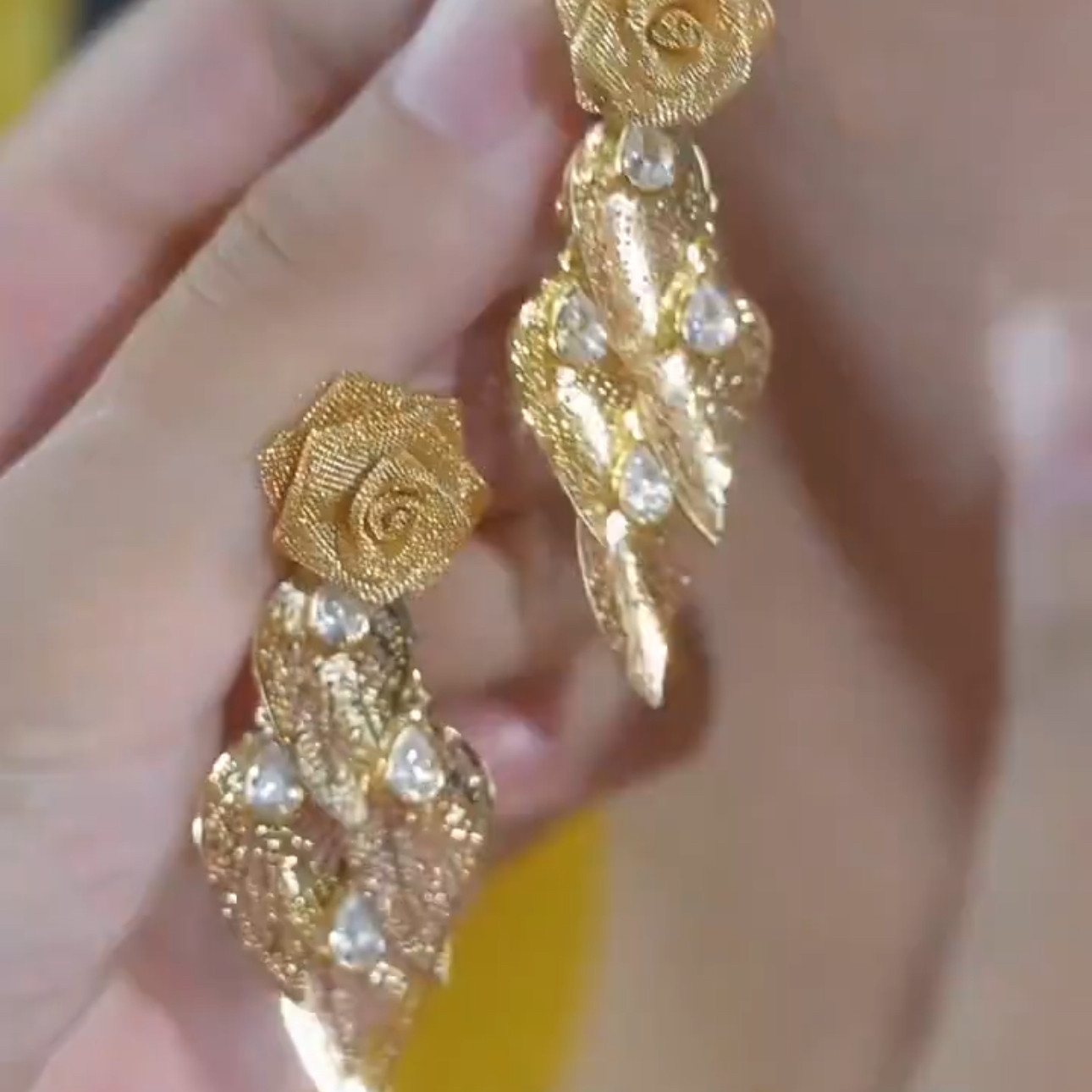 925银针金色玫瑰花树叶流苏耳环女时尚高级感轻奢气质显脸瘦耳饰