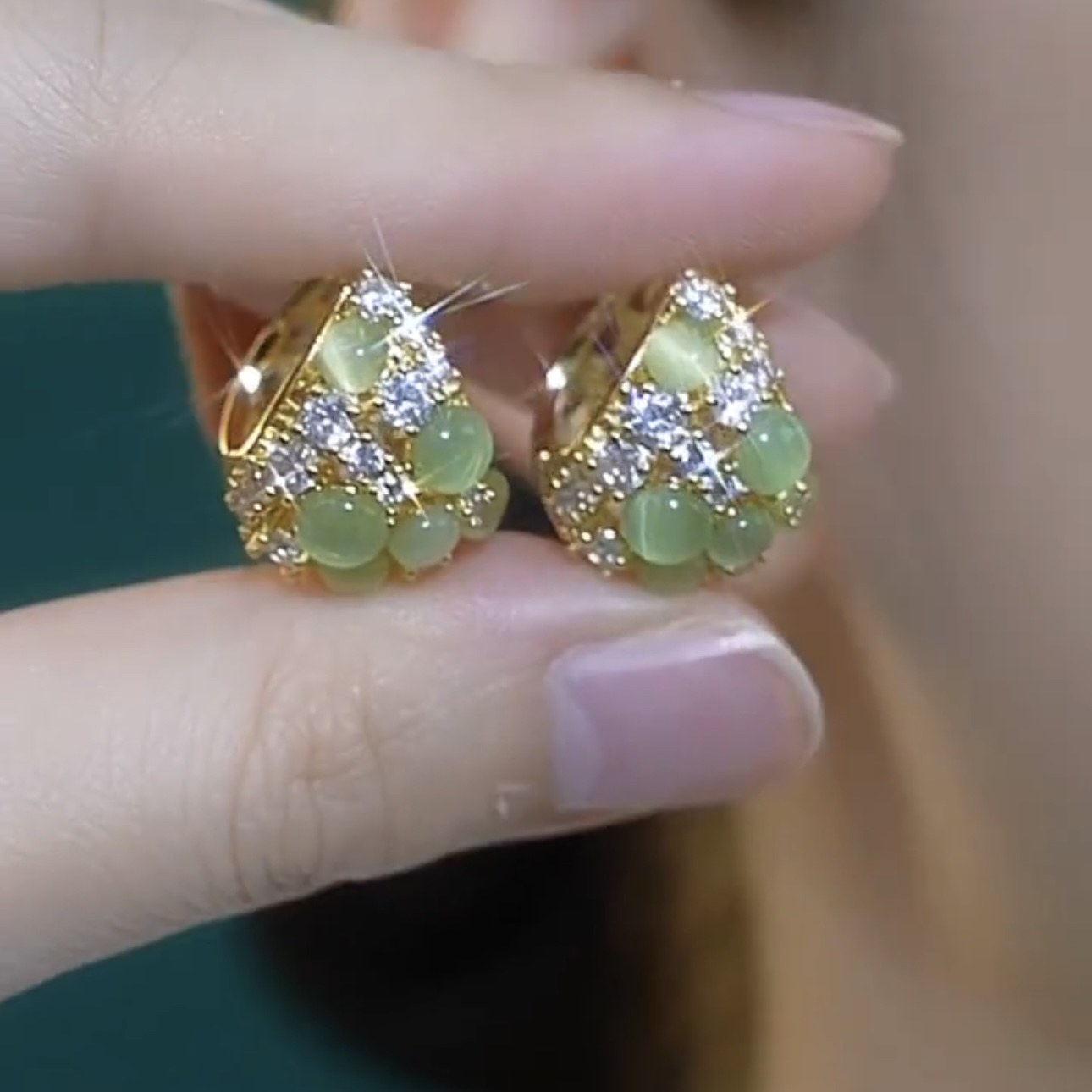 轻奢高级感猫眼石花篮法式耳扣