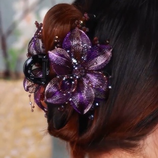 高端系列发夹女红玫瑰盘发抓夹手工编织铜丝花朵鲨鱼夹头饰