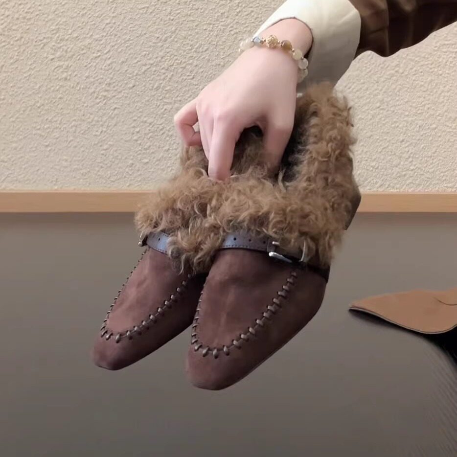 毛毛玛丽珍鞋女皮带扣复古风