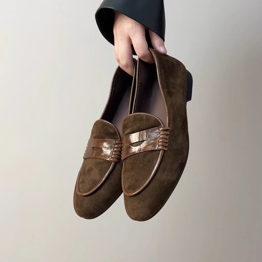 RubyL/1cm老钱风牛皮乐福鞋女金属扣一脚蹬平底百搭豆豆鞋时尚,女鞋,乐福鞋（豆豆鞋）,淘宝优惠券,粉丝福利购,淘宝优惠卷