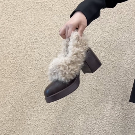 高跟单鞋羊羔毛保暖毛毛乐福鞋