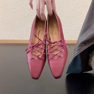 交叉绑带玛丽珍鞋 含内增4 方头浅口羊皮芭蕾风内增 4.7cm RubyL