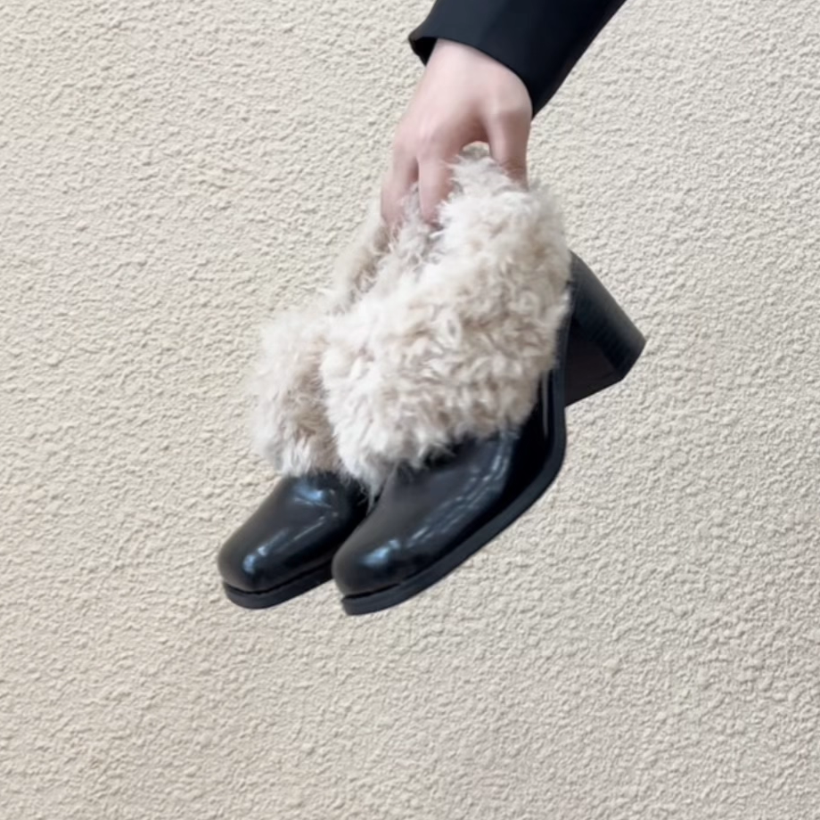 RubyL/3.5cm/6cm优雅复古方头牛皮深口粗跟显瘦加绒保暖毛毛鞋女,女鞋,深口单鞋,淘宝优惠券,粉丝福利购,淘宝优惠卷