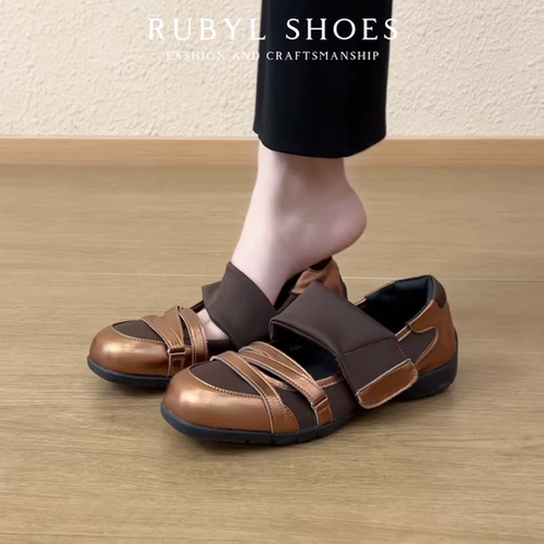 交叉带芭蕾鞋羊皮厚底羊皮舒适