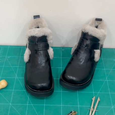 皮带扣低跟勃肯短靴保暖雪地靴