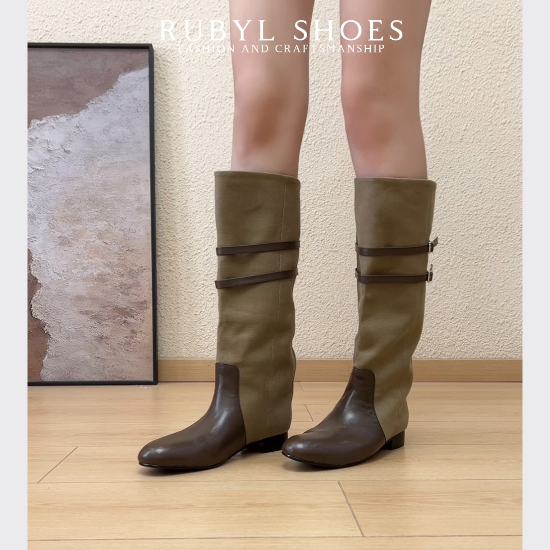 RubyL低跟皮带扣西部堆堆靴长靴
