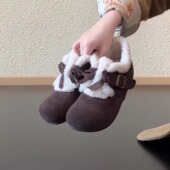 女平底一脚蹬皮带扣毛绒保暖轻便休闲鞋 RubyL 4cm加绒勃肯鞋 百搭