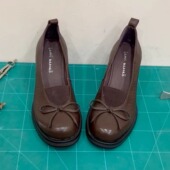 复古羊皮圆头蝴蝶结浅口粗跟玛丽珍鞋 RubyL 7.5cm小个子高跟单鞋